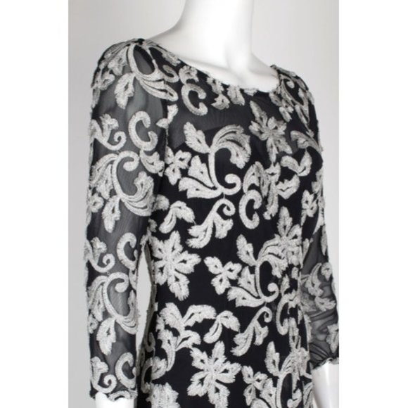 JS Collections Silver Black Embroidered 3/4 Sleeve - Picture 7 of 7